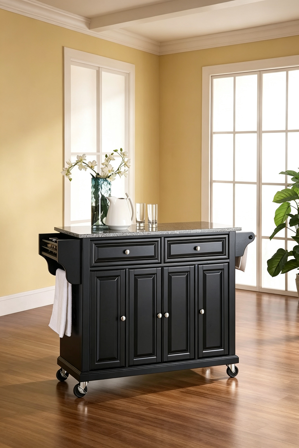 Carrello/isola da cucina con piano in granito nero massiccio - 18d x 51.5w x 36h