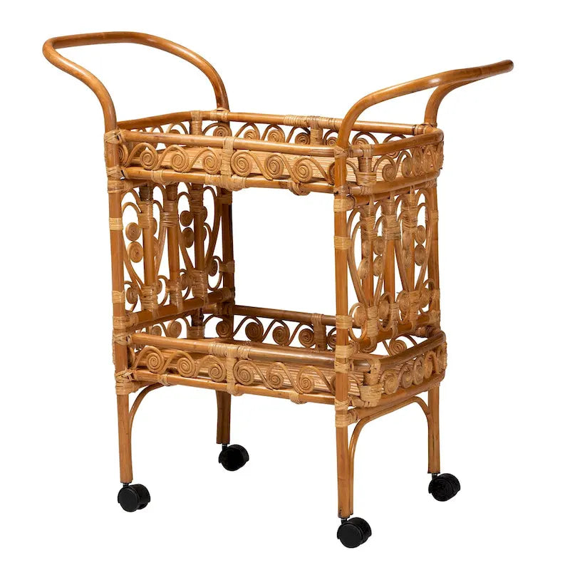 Moderner Küchenwagen im Boho-Stil aus naturbraunem Rattan