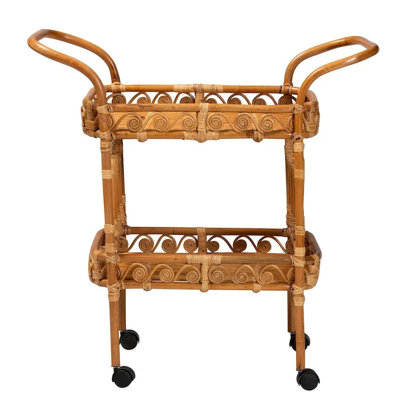 Moderner Küchenwagen im Boho-Stil aus naturbraunem Rattan