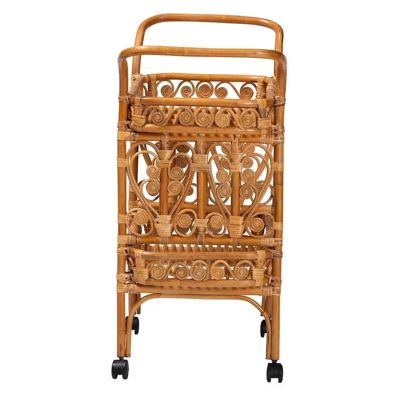 Moderner Küchenwagen im Boho-Stil aus naturbraunem Rattan