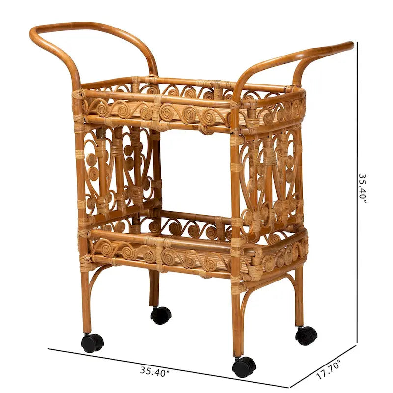 Moderner Küchenwagen im Boho-Stil aus naturbraunem Rattan