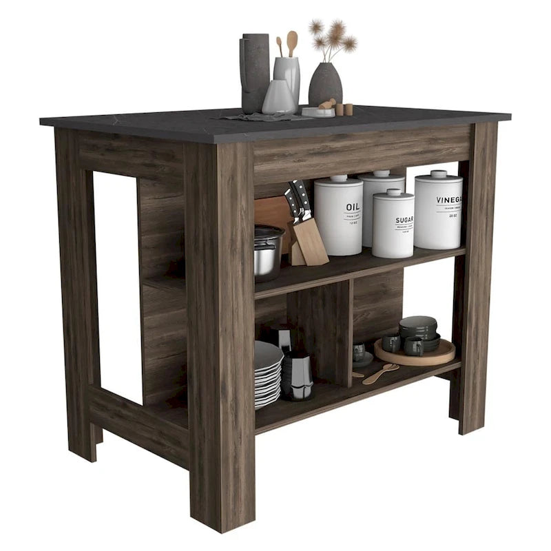 Isola da cucina marrone scuro e onice con tre ripiani contenitori - 27.5 X 40.50 X 27.50