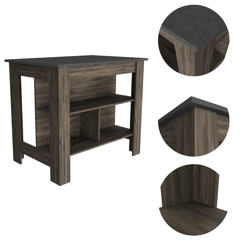 Isola da cucina marrone scuro e onice con tre ripiani contenitori - 27.5 X 40.50 X 27.50