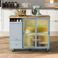 Carrello da cucina pieghevole con piano ribaltabile, illuminazione LED, ante in vetro scanalato e 5 ruote piroettanti