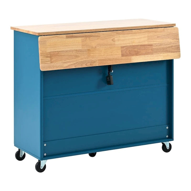 Carrello da cucina pieghevole con piano ribaltabile, illuminazione LED, ante in vetro scanalato e 5 ruote piroettanti