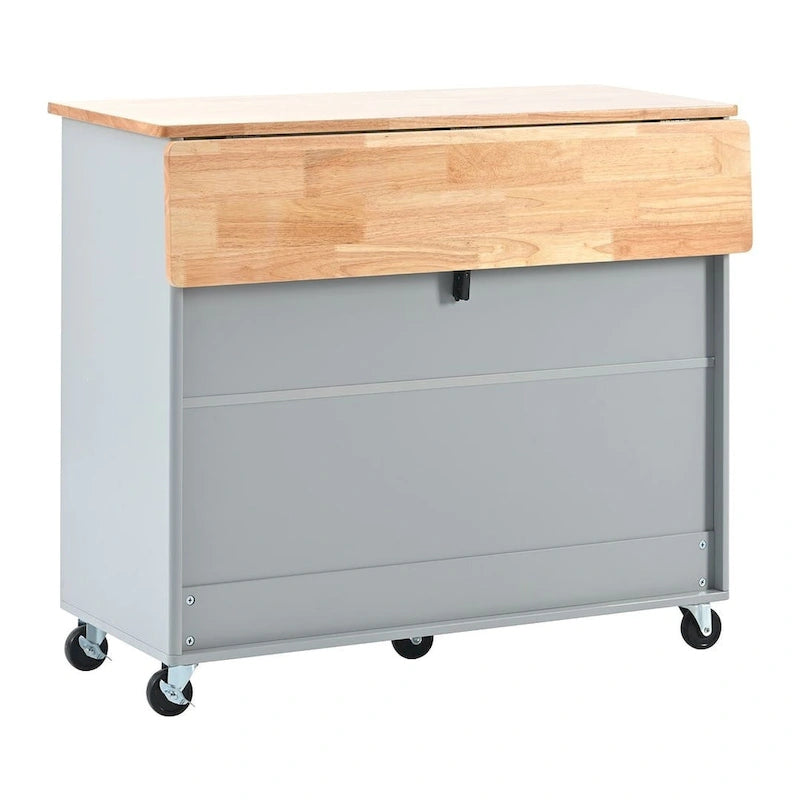 Carrello da cucina pieghevole con piano ribaltabile, illuminazione LED, ante in vetro scanalato e 5 ruote piroettanti