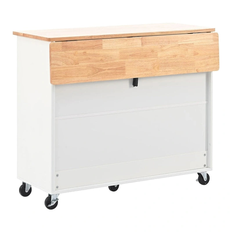 Carrello da cucina pieghevole con piano ribaltabile, illuminazione LED, ante in vetro scanalato e 5 ruote piroettanti