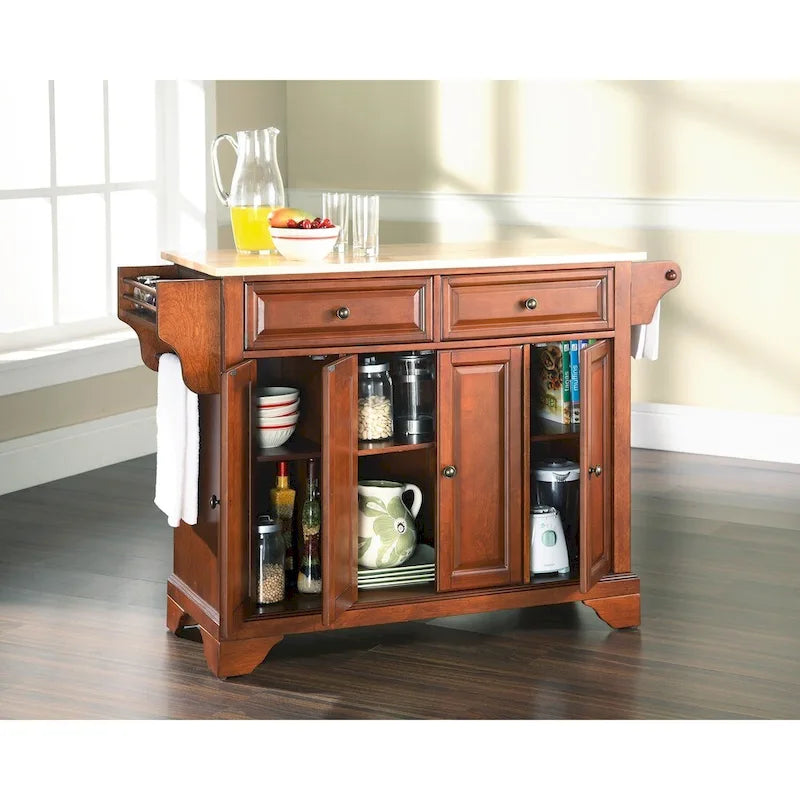 Classic Cherry Natural Wood Top Kitchen Island - 18d x 51.5w x 36h
