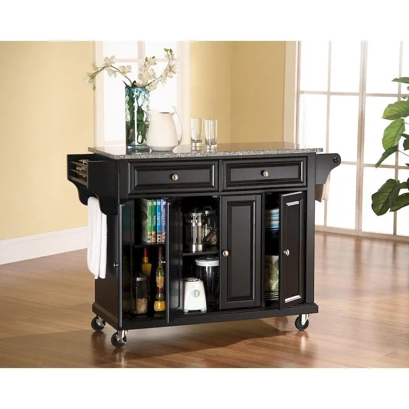 Carrello/isola da cucina con piano in granito nero massiccio - 18d x 51.5w x 36h
