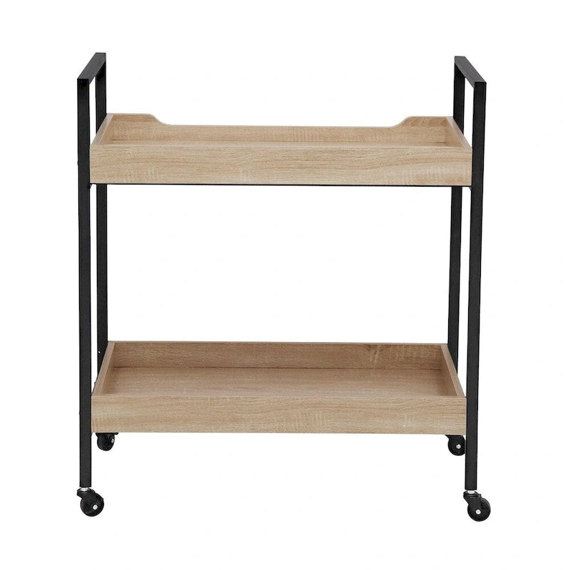 91,4 cm moderner schwarzer Barwagen mit 2-stufigen Holzablagen und Rollen