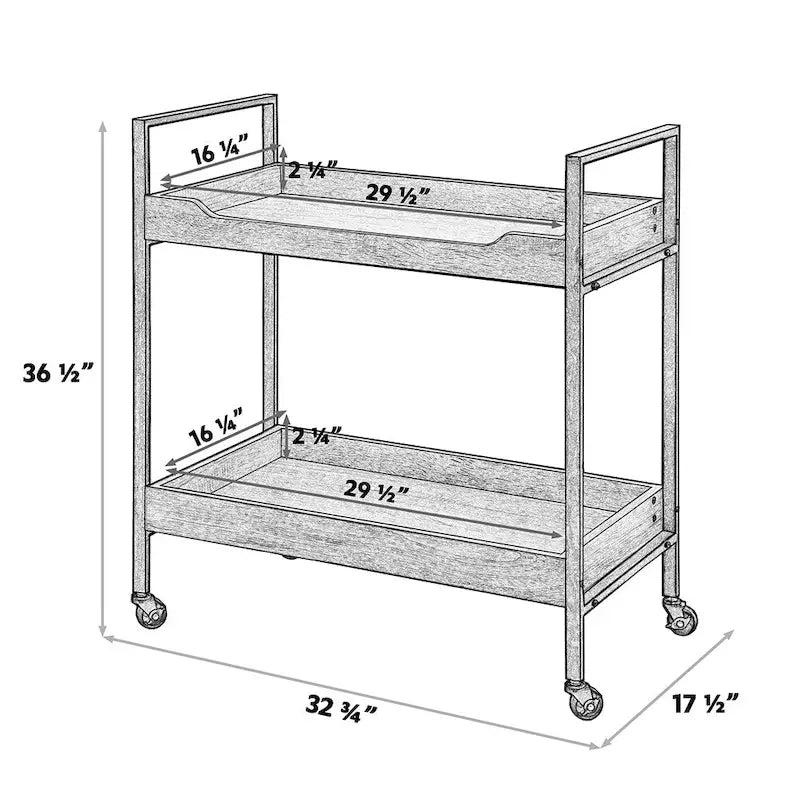 91,4 cm moderner schwarzer Barwagen mit 2-stufigen Holzablagen und Rollen