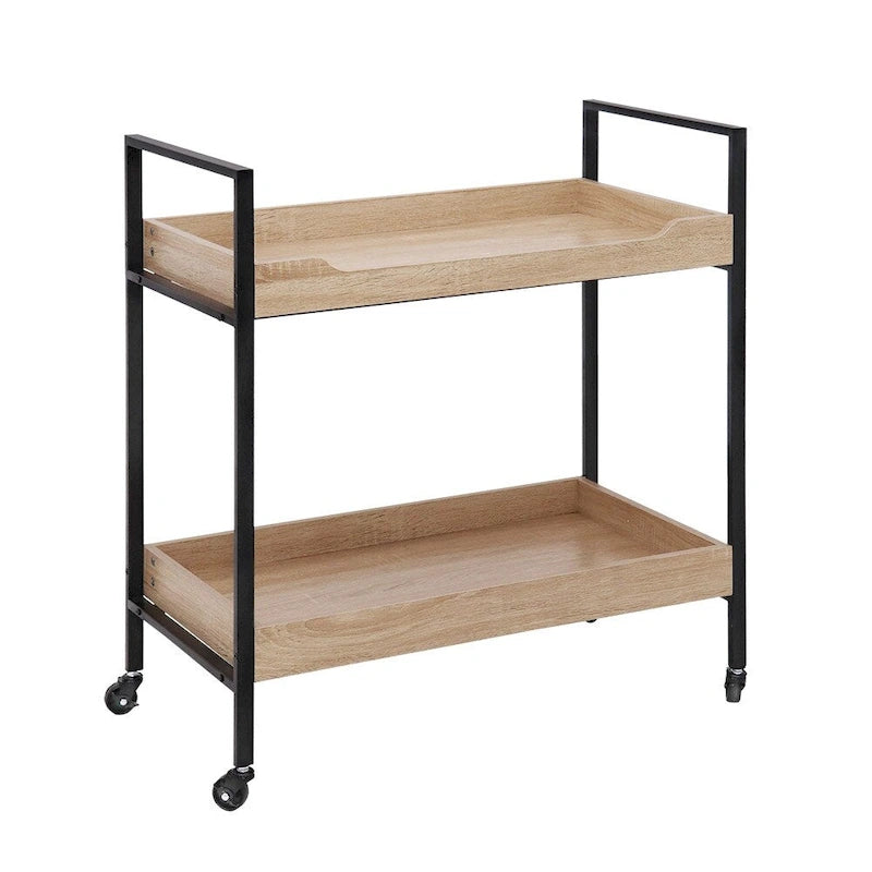 91,4 cm moderner schwarzer Barwagen mit 2-stufigen Holzablagen und Rollen