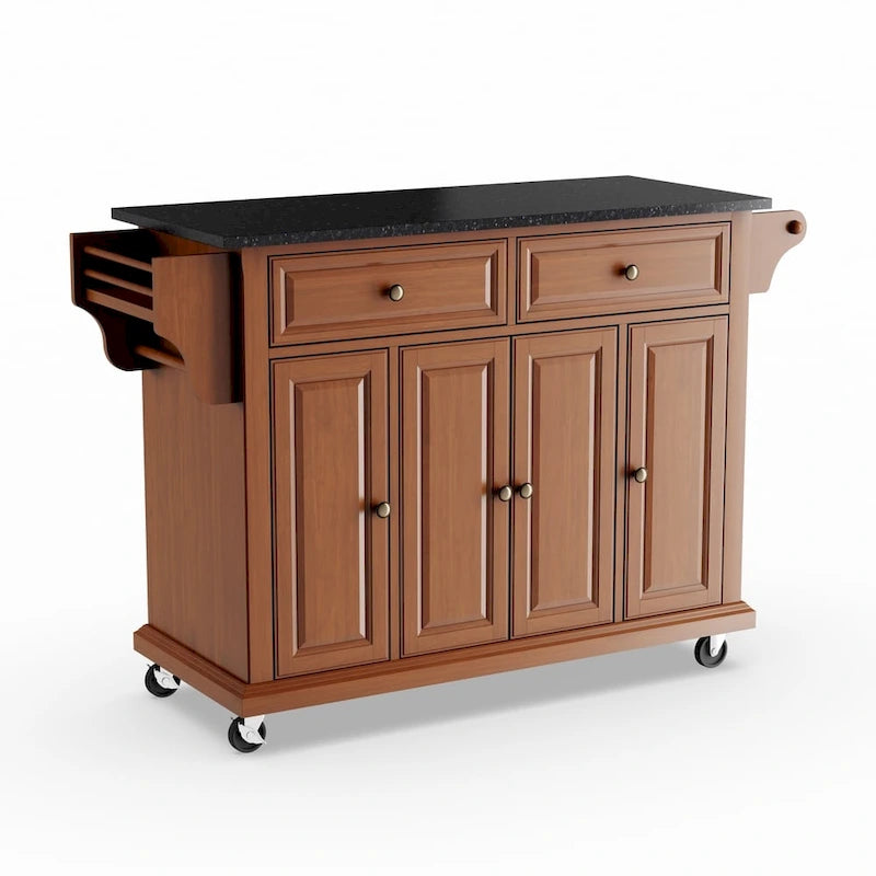 Carrello da cucina di dimensioni standard con piano in granito nero massiccio e finitura ciliegio classico - 18d x 51.5w x 36h