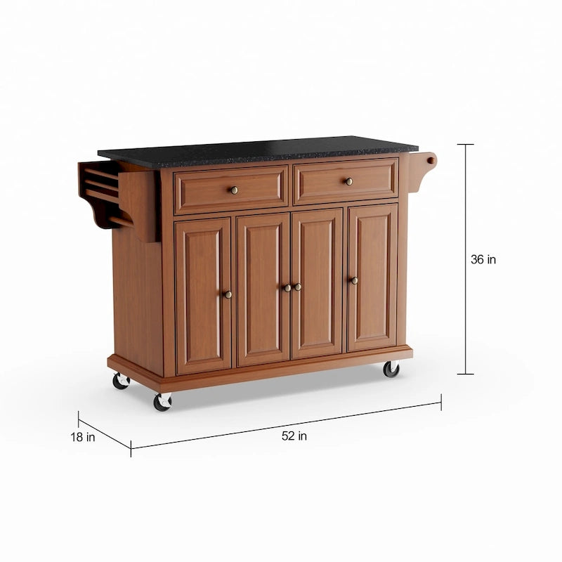 Carrello da cucina di dimensioni standard con piano in granito nero massiccio e finitura ciliegio classico - 18d x 51.5w x 36h