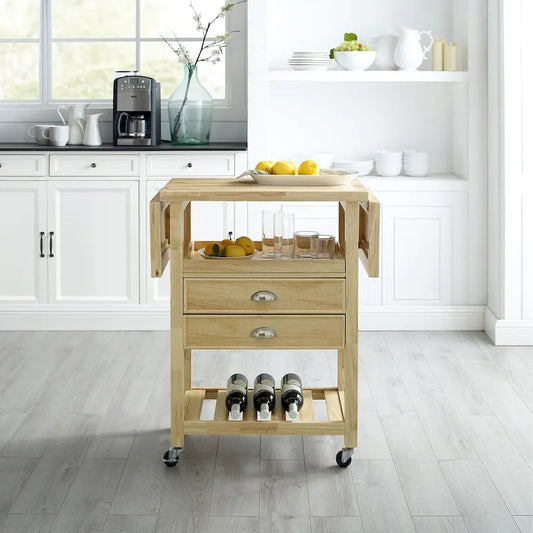 Küchenwagen mit doppelter klappbarer Tischplatte, Natur - 15.13d x 45w x 35.25h
