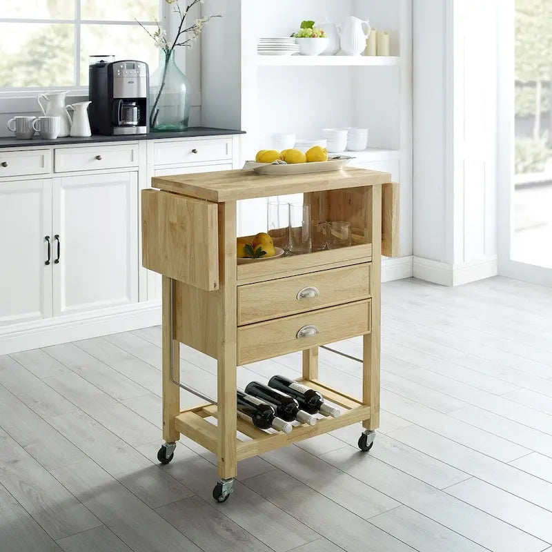 Küchenwagen mit doppelter klappbarer Tischplatte, Natur - 15.13d x 45w x 35.25h