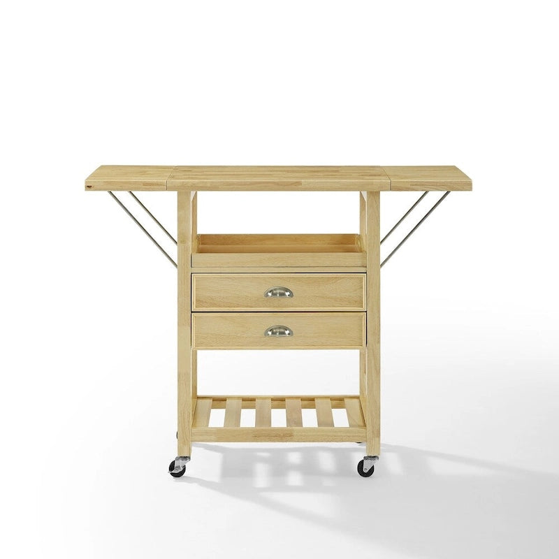 Küchenwagen mit doppelter klappbarer Tischplatte, Natur - 15.13d x 45w x 35.25h