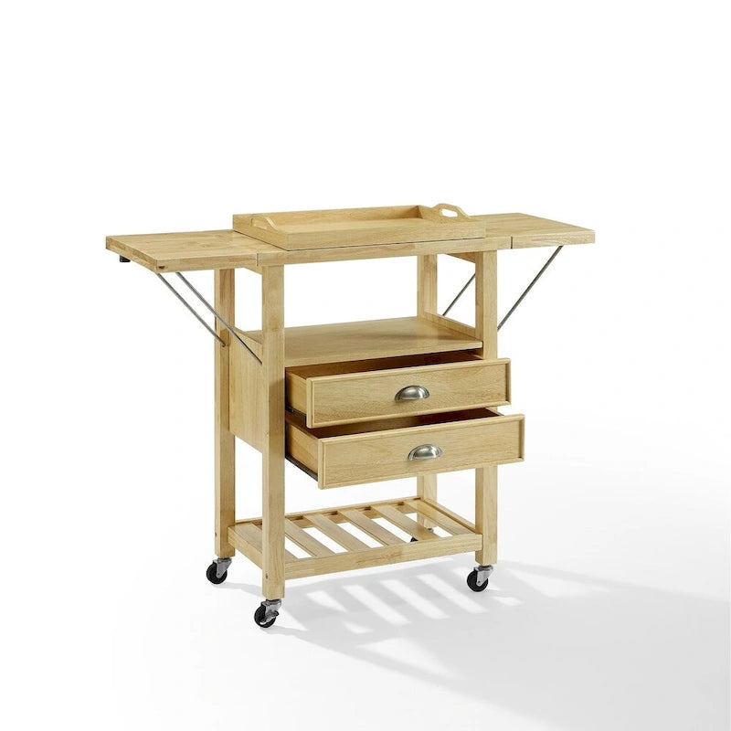 Küchenwagen mit doppelter klappbarer Tischplatte, Natur - 15.13d x 45w x 35.25h