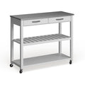 Carrello isola da cucina in legno bianco/acciaio inossidabile - 17d x 43w x 35h