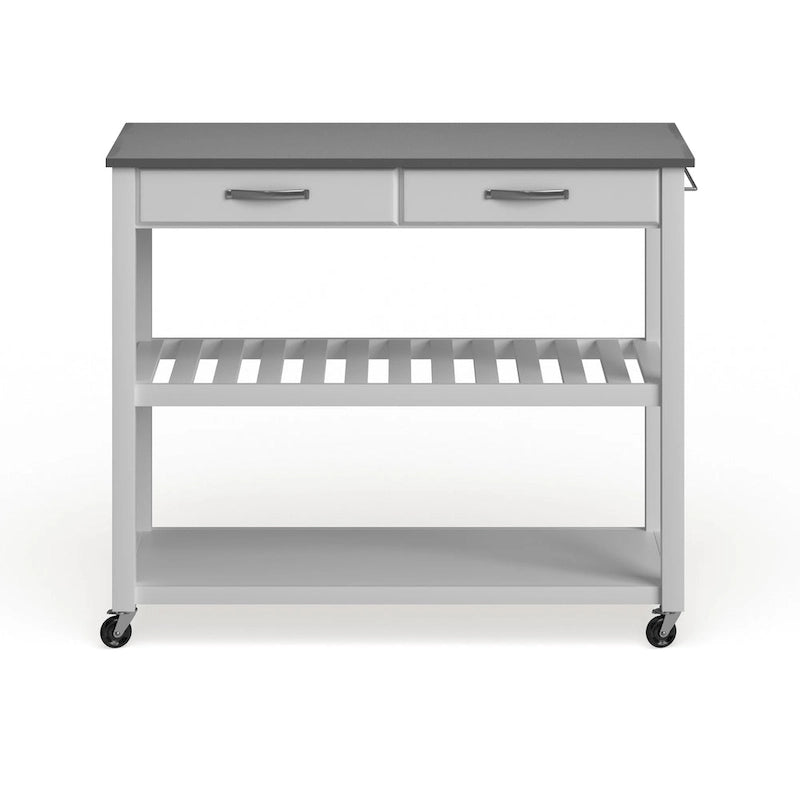 Carrello isola da cucina in legno bianco/acciaio inossidabile - 17d x 43w x 35h