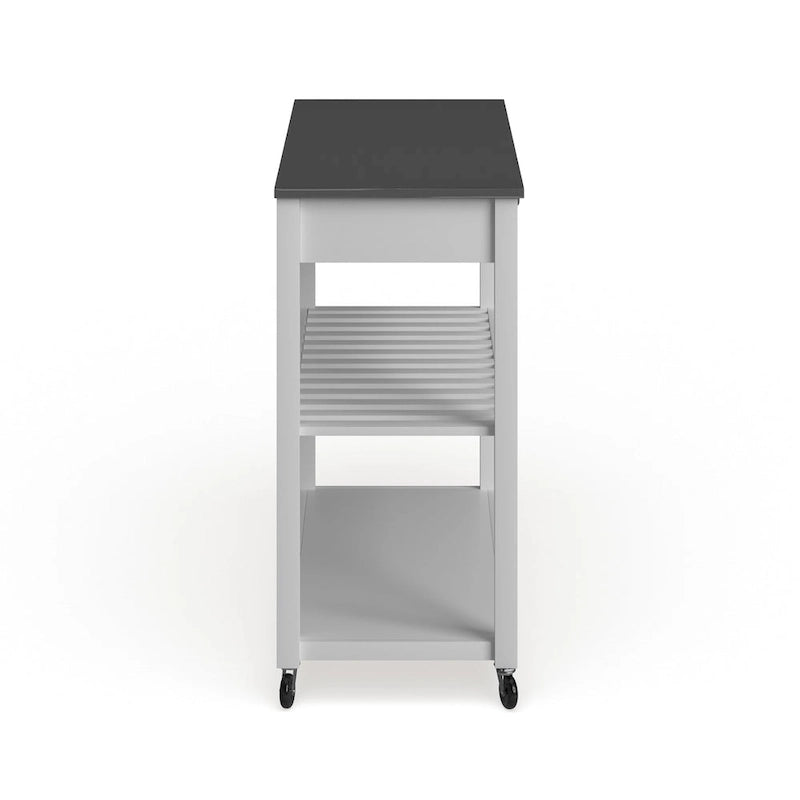Carrello isola da cucina in legno bianco/acciaio inossidabile - 17d x 43w x 35h