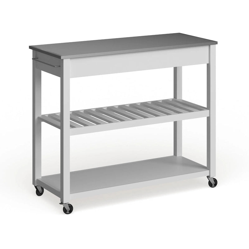 Carrello isola da cucina in legno bianco/acciaio inossidabile - 17d x 43w x 35h