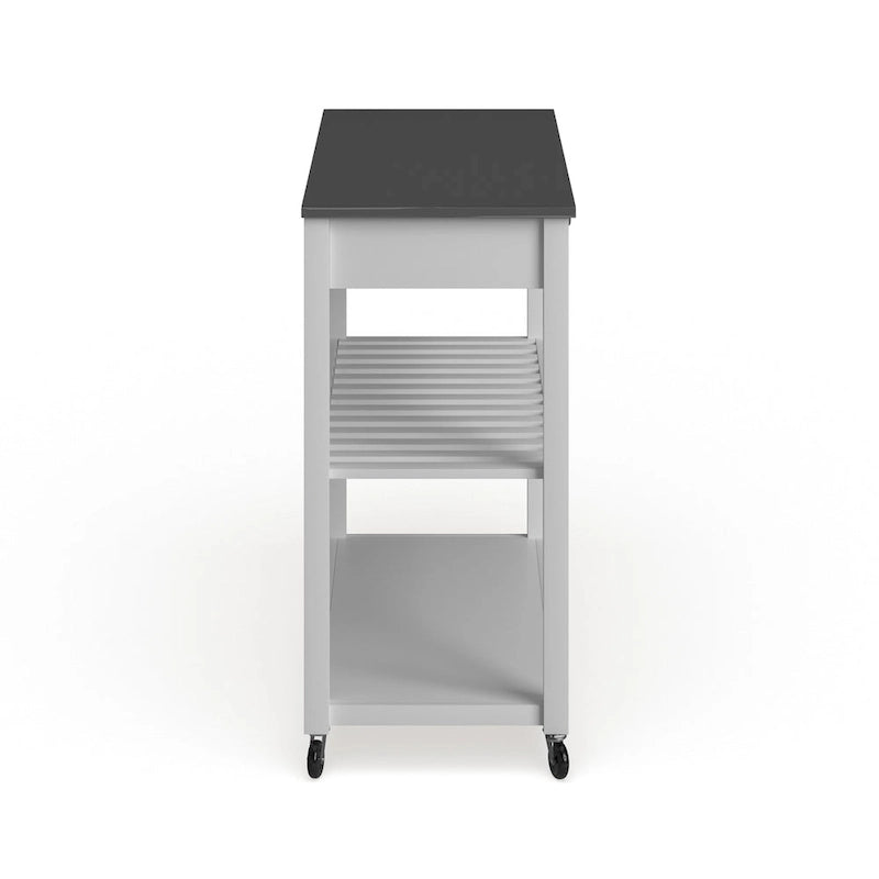 Carrello isola da cucina in legno bianco/acciaio inossidabile - 17d x 43w x 35h