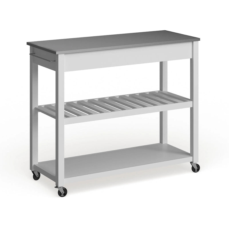 Carrello isola da cucina in legno bianco/acciaio inossidabile - 17d x 43w x 35h