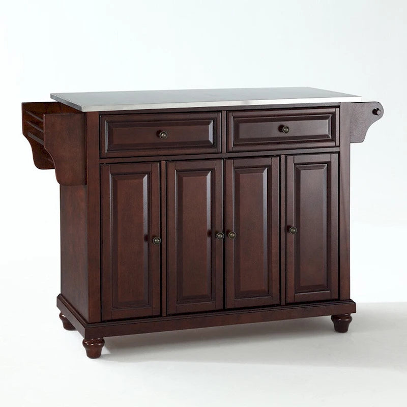 Kücheninsel mit Edelstahlplatte in Vintage-Mahagoni-Ausführung - 18d x 51.5w x 34h