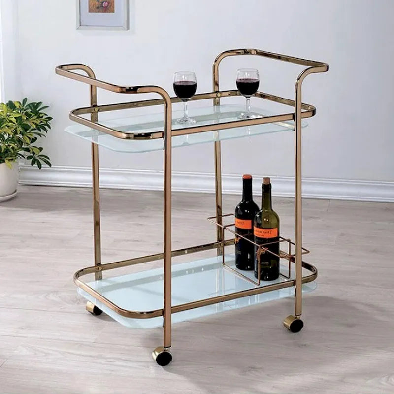 Contemporary Serving Cart In Champagne Finish - 32.5 H x 27 W x 16.5 L Inches