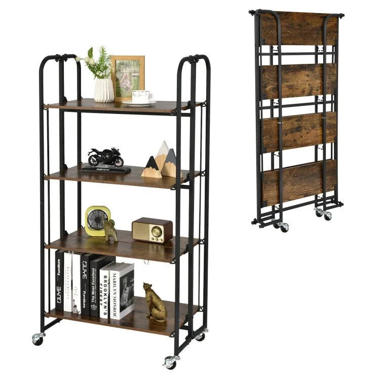 Carrello pieghevole con ruote e ripiani contenitore per la cucina - 4 livelli - 26 x 16 x 52 (L x W x H)