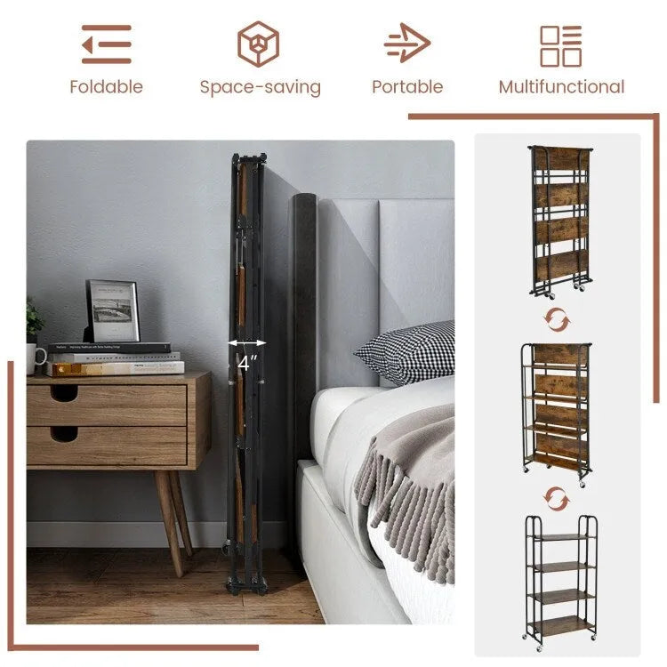 Carrello pieghevole con ruote e ripiani contenitore per la cucina - 4 livelli - 26 x 16 x 52 (L x W x H)