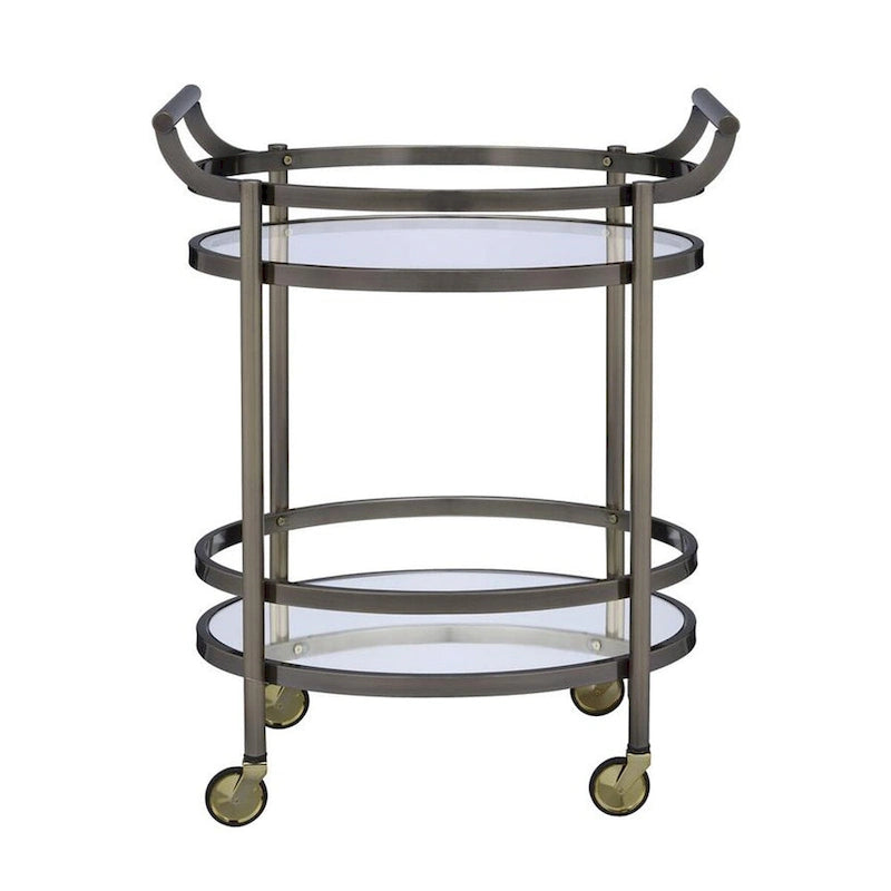 Ovaler Servierwagen aus Metall mit 2 Ablagen, Silber - 34 H x 19 W x 27 L Inches