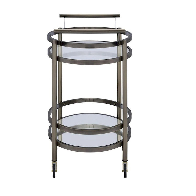 Ovaler Servierwagen aus Metall mit 2 Ablagen, Silber - 34 H x 19 W x 27 L Inches