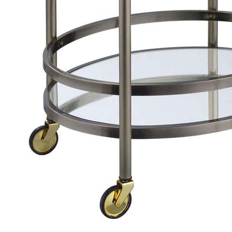Ovaler Servierwagen aus Metall mit 2 Ablagen, Silber - 34 H x 19 W x 27 L Inches