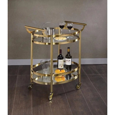 Ovaler Servierwagen aus Metall mit 2 Ablagen, Silber - 34 H x 19 W x 27 L Inches