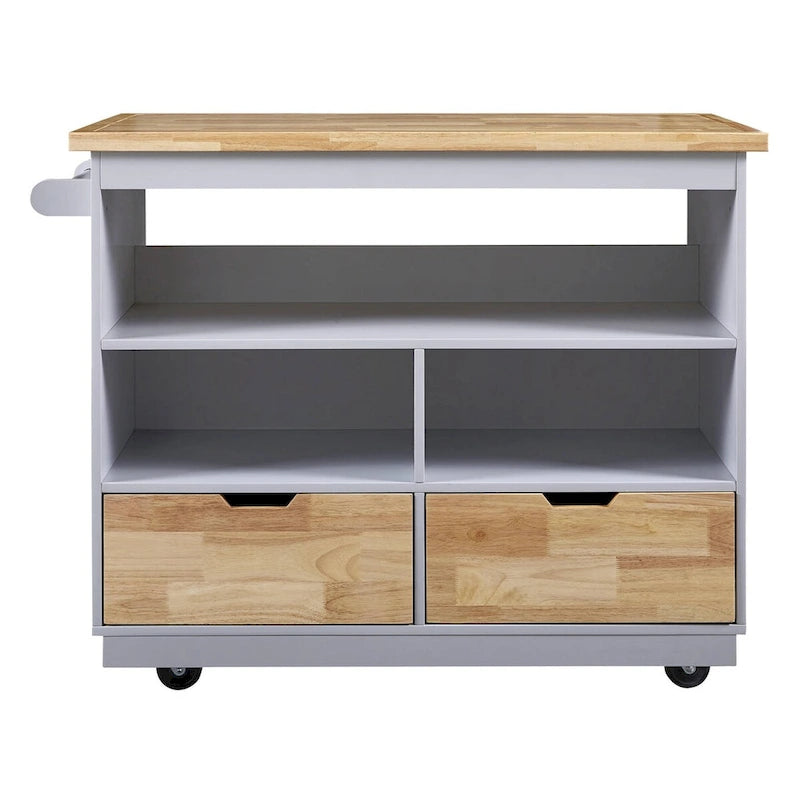 Oboustranný kuchyňský ostrůvek s úložnými policemi a kolečky