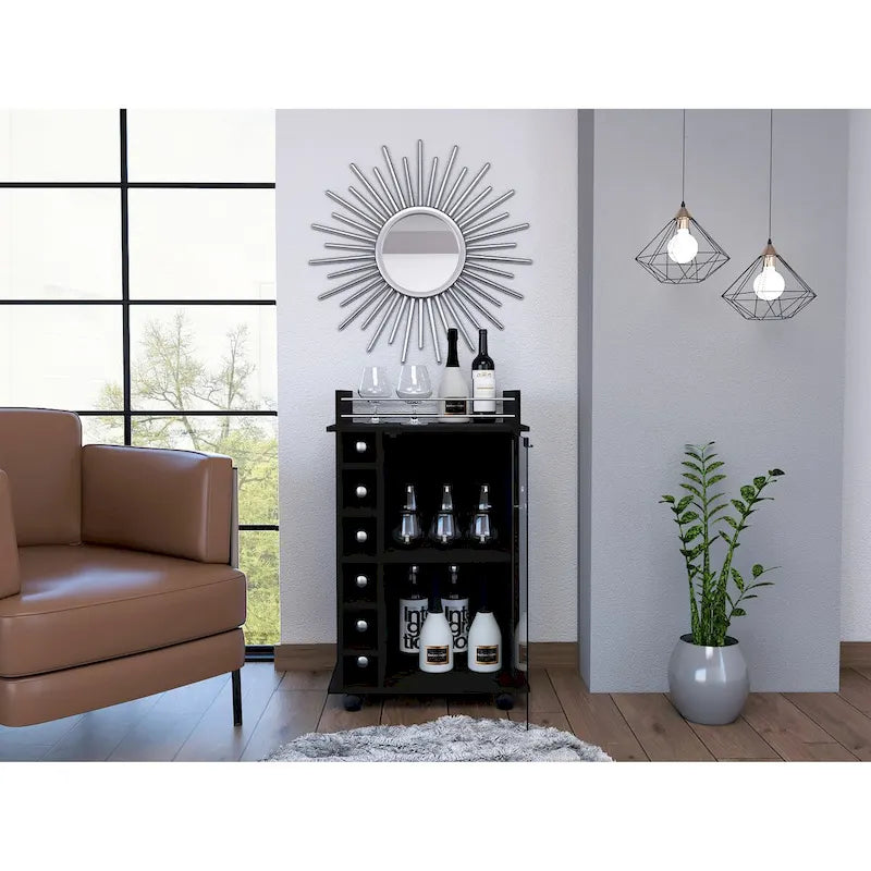 Barschrank mit 6 Flaschen und 3 Ablageflächen für Küche, Party und Wohnzimmer