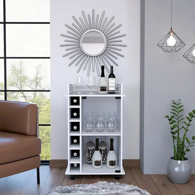 Barschrank mit 6 Flaschen und 3 Ablageflächen für Küche, Party und Wohnzimmer