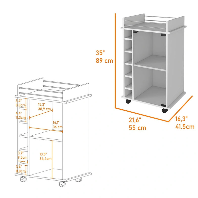 Barschrank mit 6 Flaschen und 3 Ablageflächen für Küche, Party und Wohnzimmer