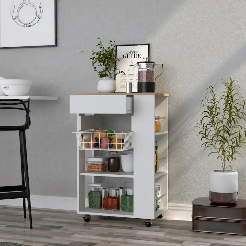 Carrello da cucina per cucina, sala da pranzo e soggiorno, bianco / rovere chiaro