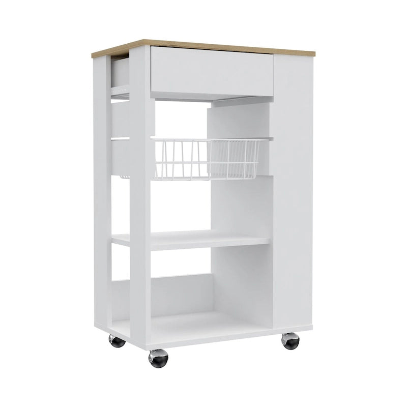 Carrello da cucina per cucina, sala da pranzo e soggiorno, bianco / rovere chiaro