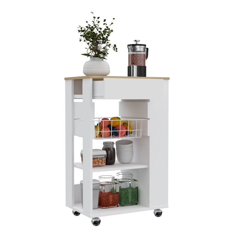 Carrello da cucina per cucina, sala da pranzo e soggiorno, bianco / rovere chiaro