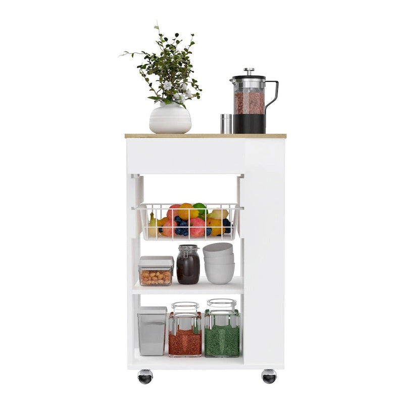 Carrello da cucina per cucina, sala da pranzo e soggiorno, bianco / rovere chiaro