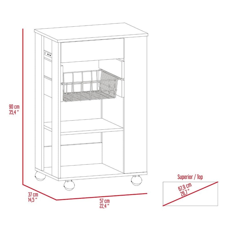Carrello da cucina per cucina, sala da pranzo e soggiorno, bianco / rovere chiaro
