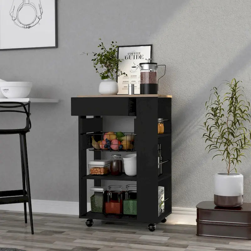 Carrello da cucina per cucina, sala da pranzo e soggiorno, bianco / rovere chiaro