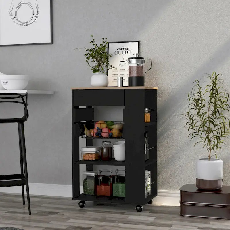 Carrello da cucina per cucina, sala da pranzo e soggiorno, bianco / rovere chiaro
