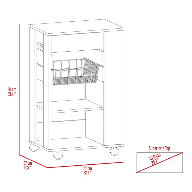 Carrello da cucina per cucina, sala da pranzo e soggiorno, bianco / rovere chiaro