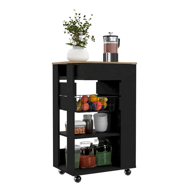 Carrello da cucina per cucina, sala da pranzo e soggiorno, bianco / rovere chiaro
