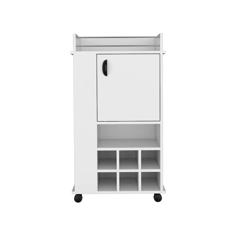 Carrello bar con mobiletto, 6 portabottiglie integrati e ruote